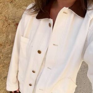 Doen Pascual Jacket , white with Brown Collar NWT